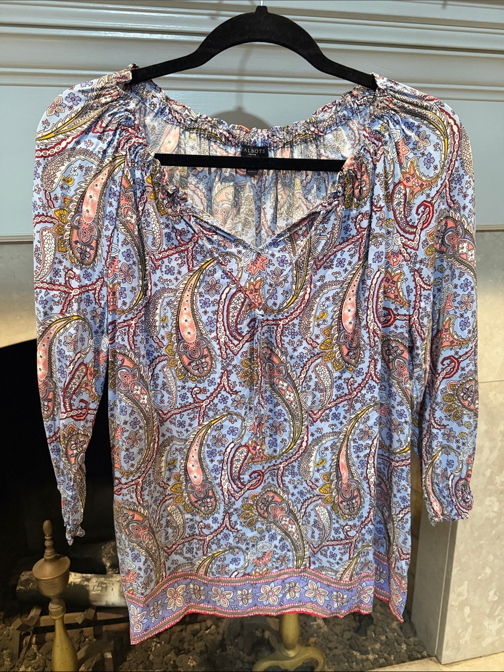 Talbots Light Blue Paisley Tunic with Pink and Gold Accents size Mp